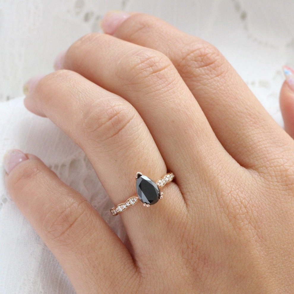 Grace’s Scallop | Pear Black Diamond Solitaire Engagement Ring.