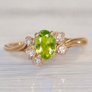 Lily of the Meadow Green Peridot Engagement ring, Peridot ring, Engagement ring.