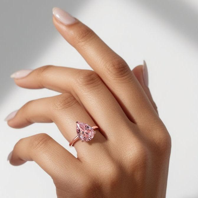 Celina 3CT Pear Cut Pink Solitaire Gemstone Ring.