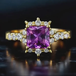 Aurora‘s Vesper | Princess Cut Purple Sapphire Solitaire Ring