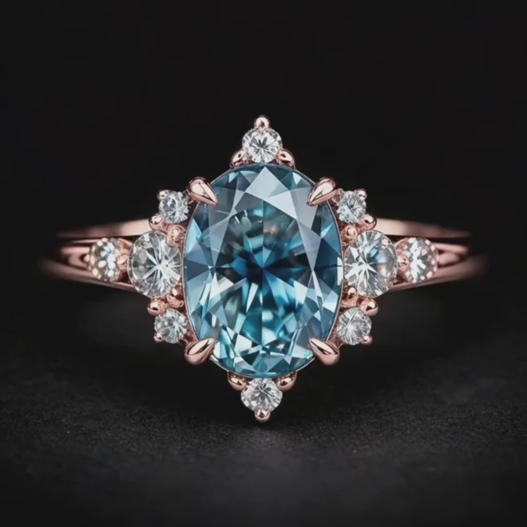 The Carlotta Midnight Serenade | 2CT Oval Blue Solitaire Ring.