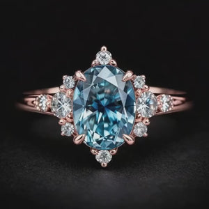 The Carlotta Midnight Serenade | 2CT Oval Blue Solitaire Ring.