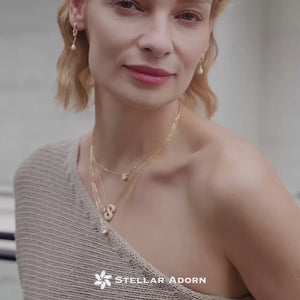 Triple Layer Gold Chain Solitaire Necklace with Sterling Silver & Moissanite Pendant