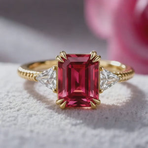 Liora Emerald Cut Burgundy Gemstone Ring.