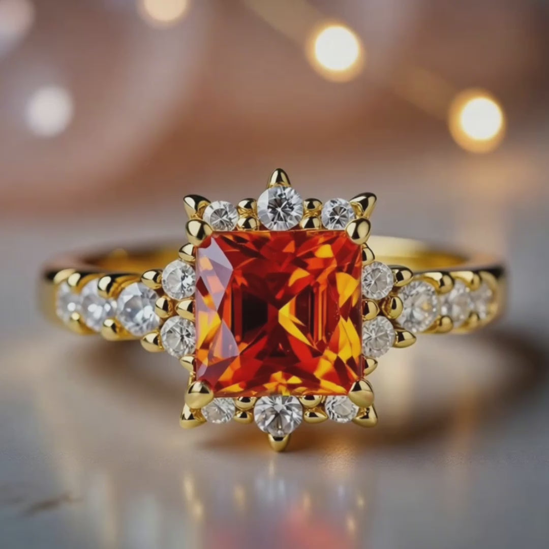 Aurora‘s Sundown | Princess Cut Orange Sapphire Ring.