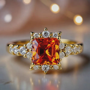 Aurora‘s Sundown | Princess Cut Orange Sapphire Ring.