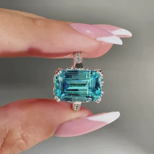 Aqua Dream 5CT Emerald-Cut Blue Gemstone Ring