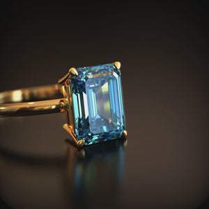 Keira 4CT Emerald Cut Blue Gemstone Ring