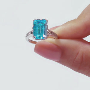 Aqua Dream 5CT Emerald-Cut Blue Gemstone Ring