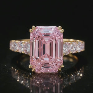 Elena's Oath | 3CT Green Emerald Cut Pink Glasshouse Ring.