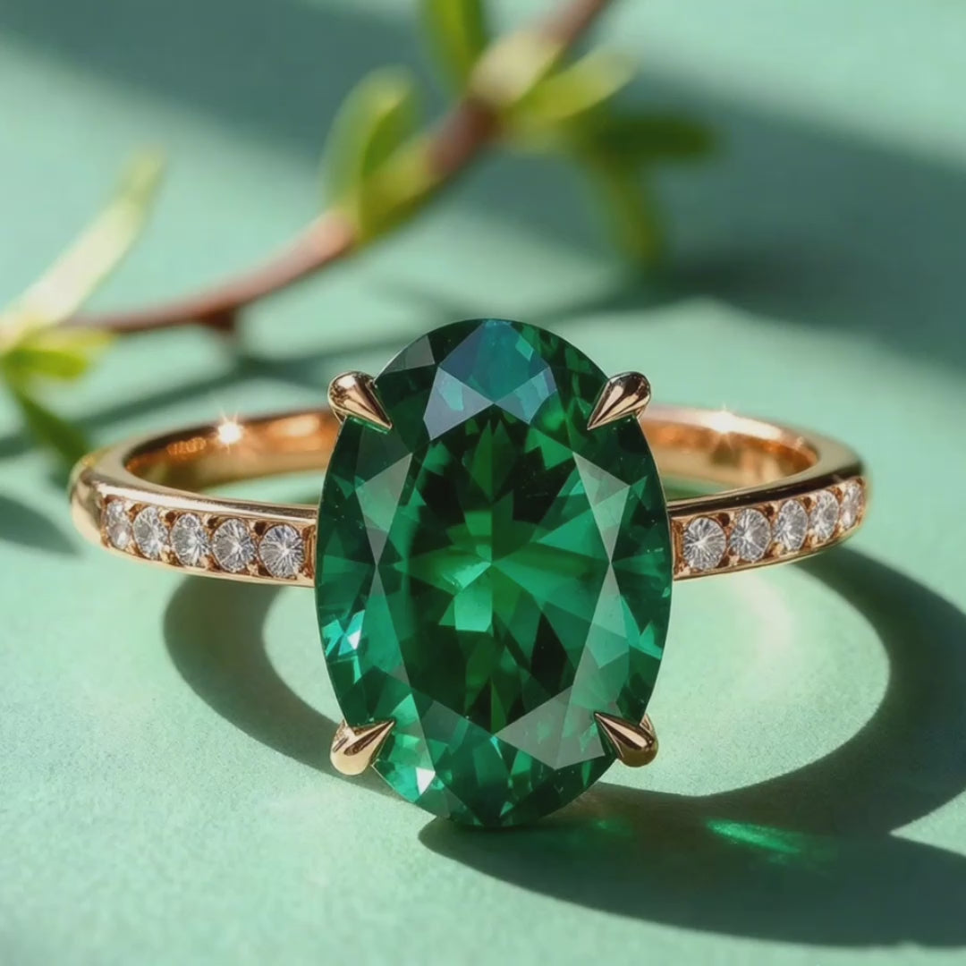 Thalia‘s Glen | 2CT Oval Cut Green Gemstone Ring.