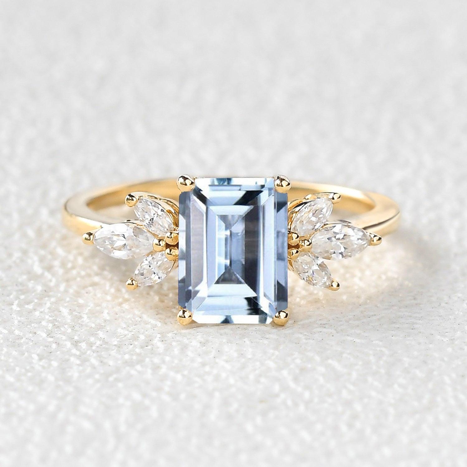 Sylvie’s Lattice | Emerald Cut Moss Agate Cluster Engagement Ring.