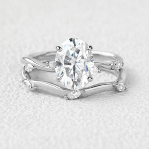 Leaf Marquise Oval Moss Agate Engagement Ring Sets 2pcs.