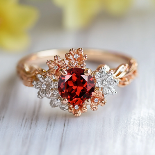 Eve's Garden Velvet Garnet Engagement Ring, Red Garnet ring.