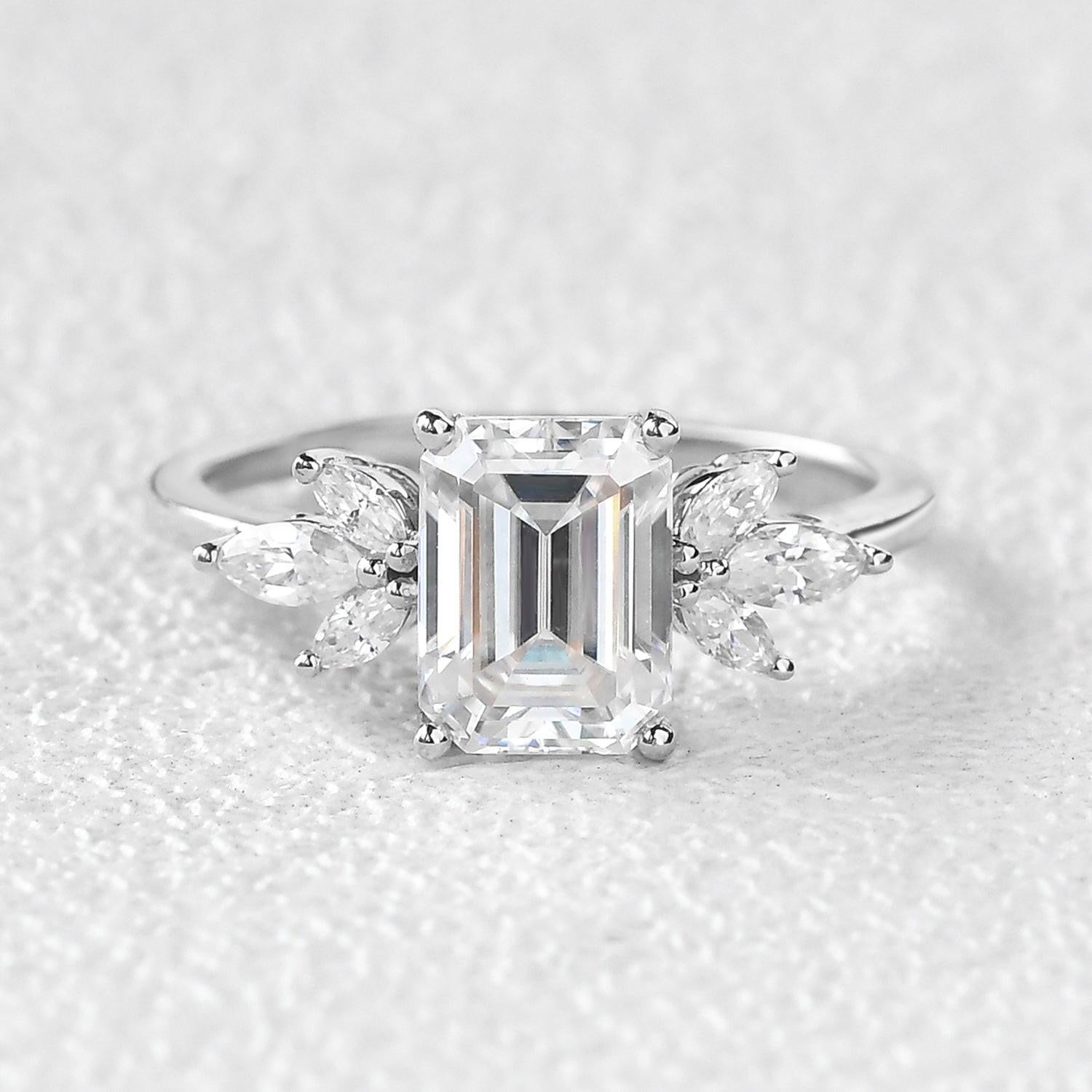 Sylvie’s Lattice | Emerald Cut Moss Agate Cluster Engagement Ring.