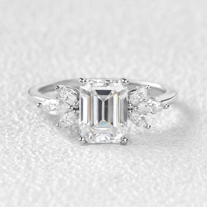 Sylvie’s Lattice | Emerald Cut Moss Agate Cluster Engagement Ring.
