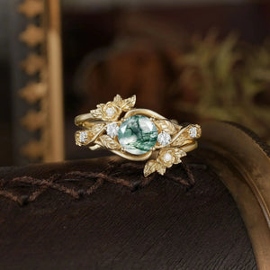 Rose’s Blossom | Opal & Amethyst Bridal Ring Set 2pcs.