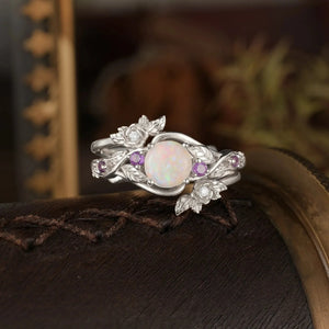 Rose’s Blossom | Opal & Amethyst Bridal Ring Set 2pcs.