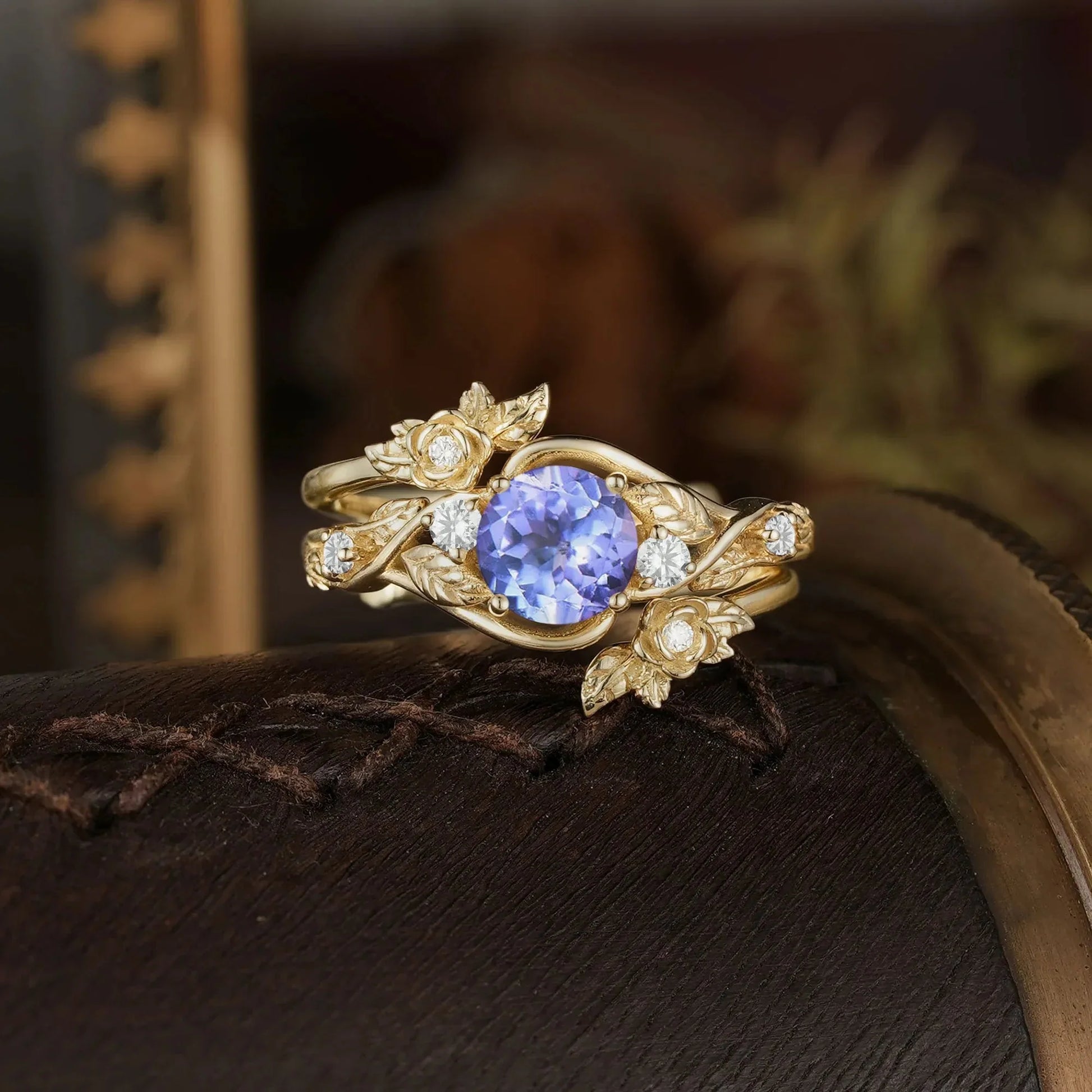 Rose’s Blossom | Opal & Amethyst Bridal Ring Set 2pcs.