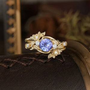 Rose’s Blossom | Opal & Amethyst Bridal Ring Set 2pcs.