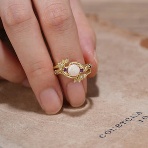 Rose’s Blossom | Opal & Amethyst Bridal Ring Set 2pcs.
