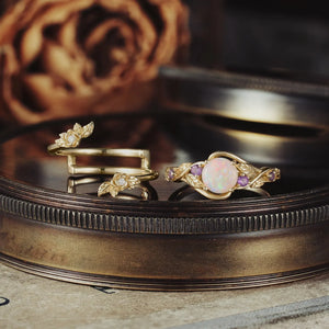 Rose’s Blossom | Opal & Amethyst Bridal Ring Set 2pcs.