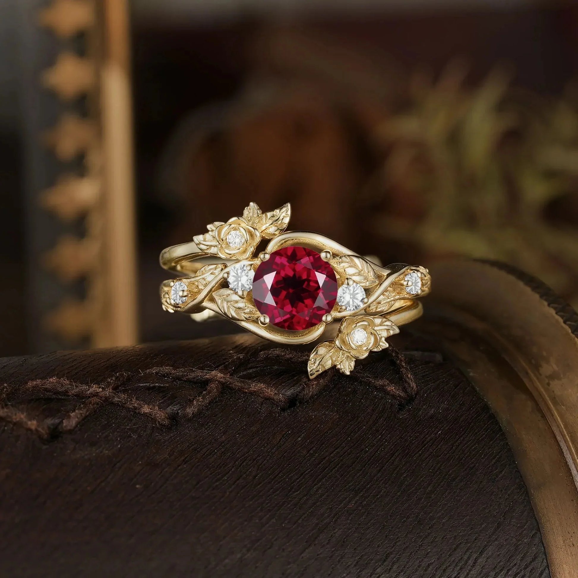 Rose’s Blossom | Opal & Amethyst Bridal Ring Set 2pcs.