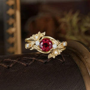 Rose’s Blossom | Opal & Amethyst Bridal Ring Set 2pcs.