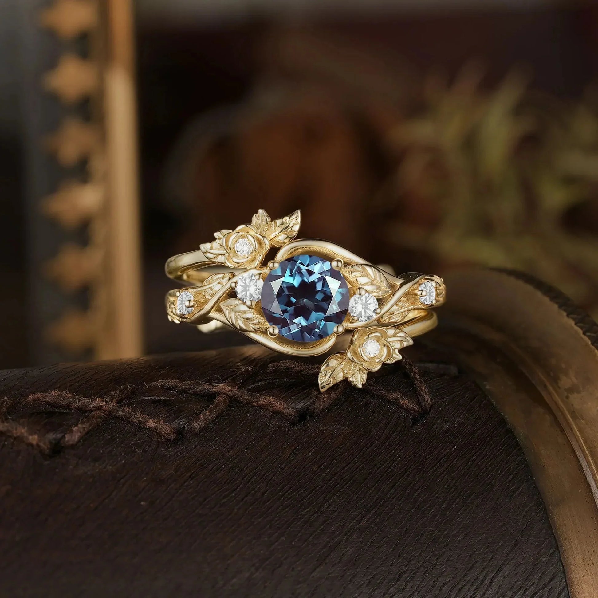 Rose’s Blossom | Opal & Amethyst Bridal Ring Set 2pcs.