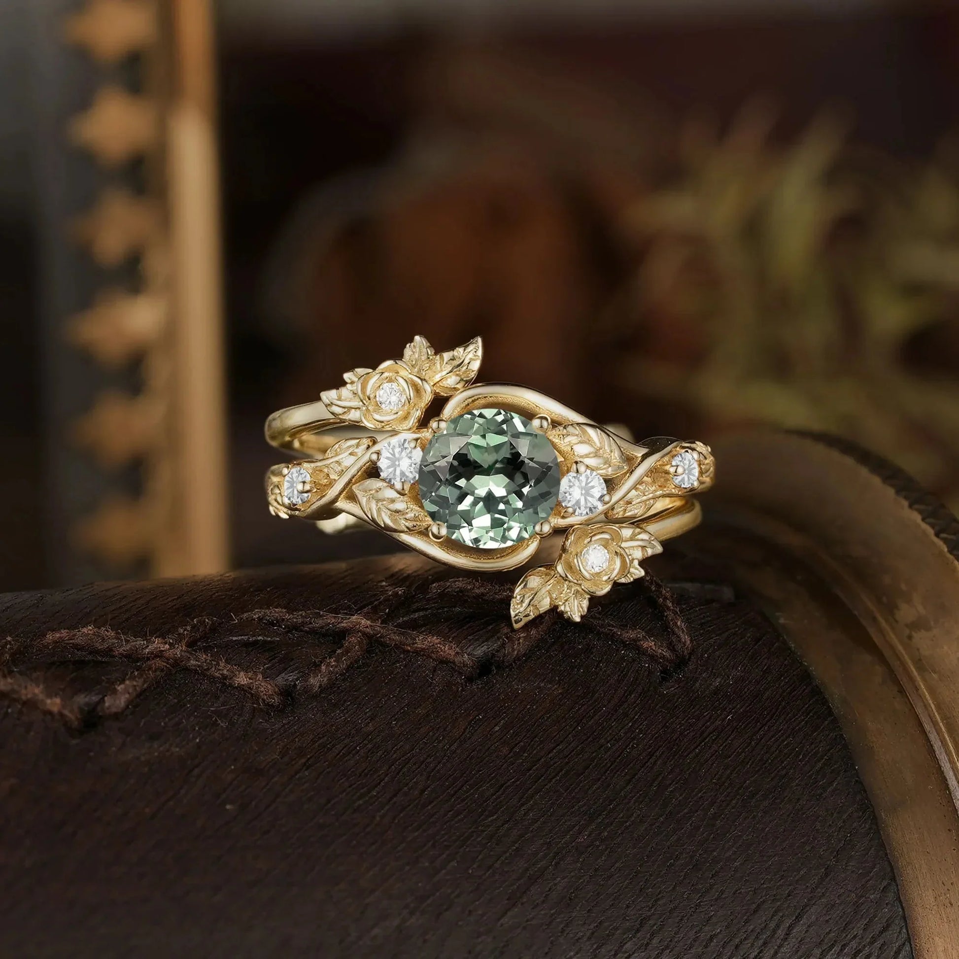 Rose’s Blossom | Opal & Amethyst Bridal Ring Set 2pcs.
