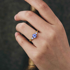 Selene’s Deep | Round Tanzanite & Moonstone Cluster Ring.