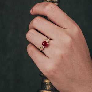 Scarlett’s Sprig | Round Ruby Solitaire Engagement Ring.