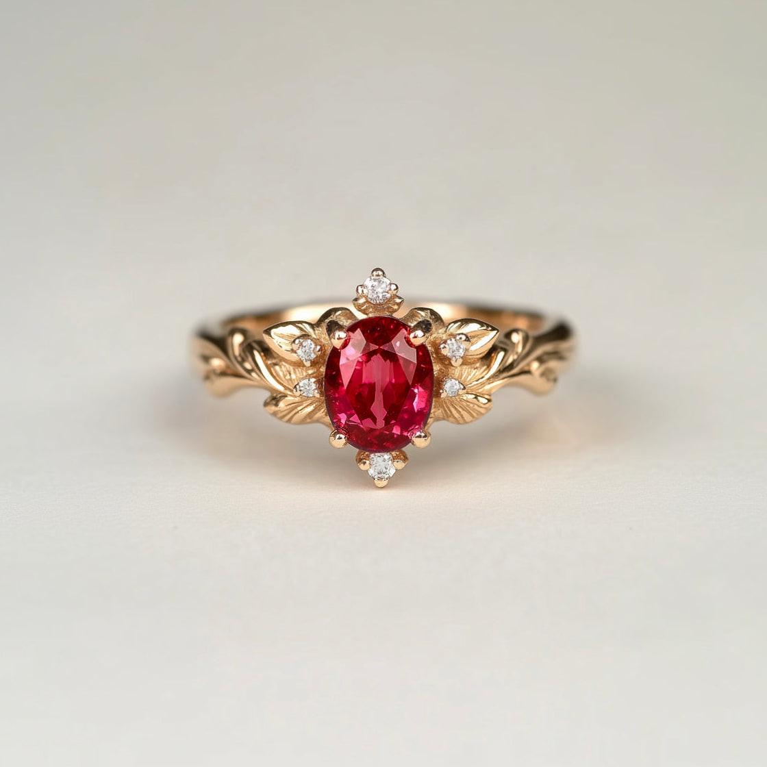 Aurora's Ember | Oval Ruby Vintage Engagement Ring.