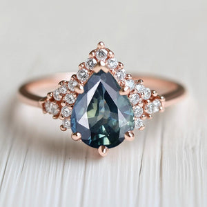 Lyra’s Twilight | Pear Blue Sapphire Partial Halo Ring.