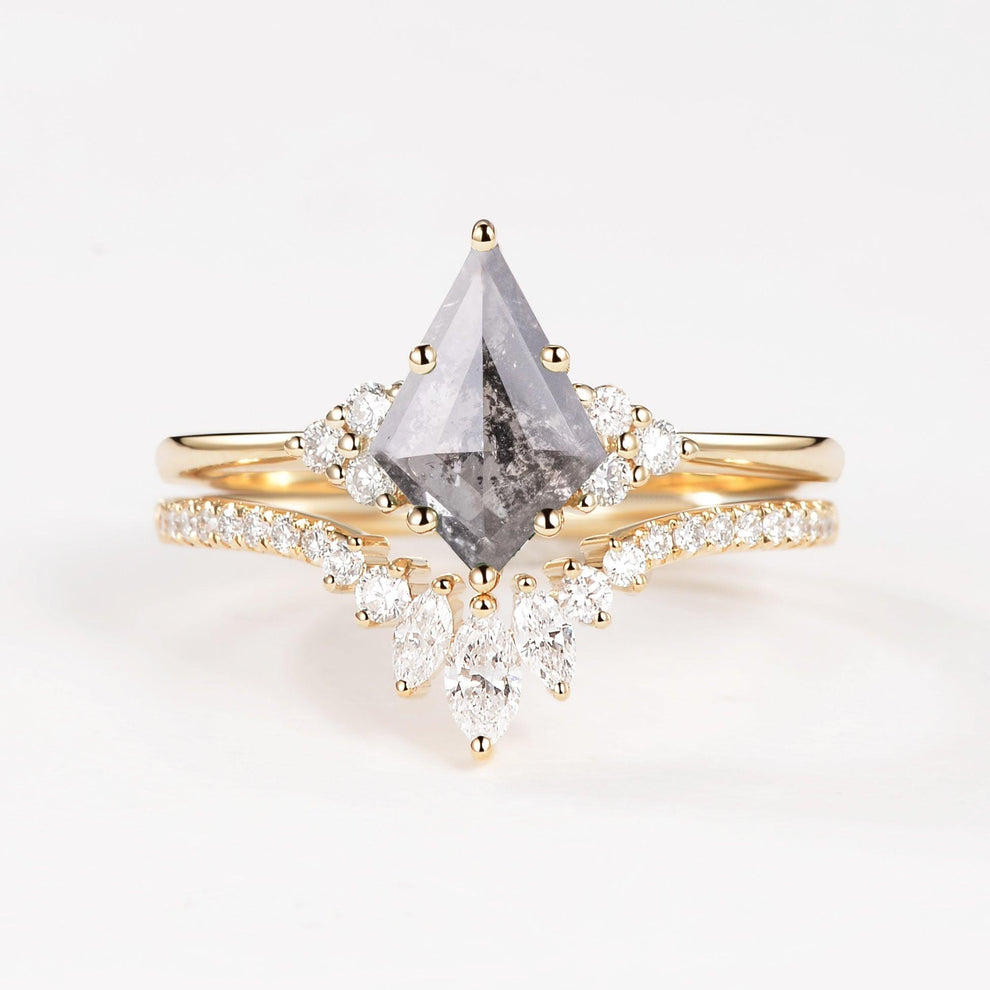 Elara’s Grove | Kite Cut Moss Agate Engagement Ring Set 2pcs.