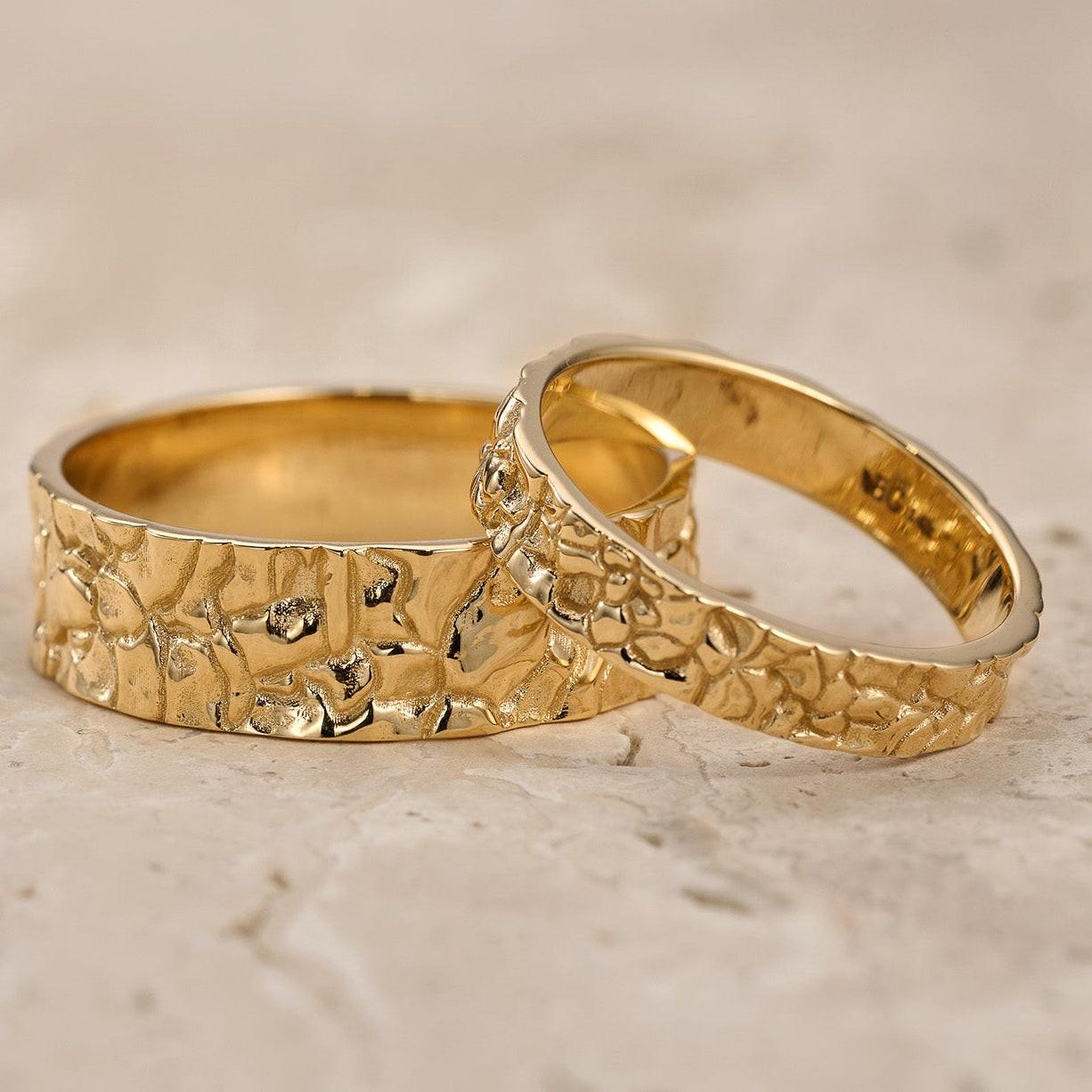 The Bedrock Set | His & Hers Rock Textured Wedding Band.