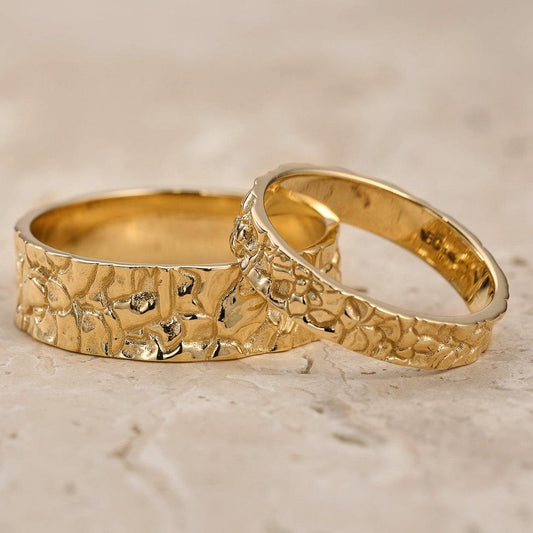 The Bedrock Set | His & Hers Rock Textured Wedding Band.