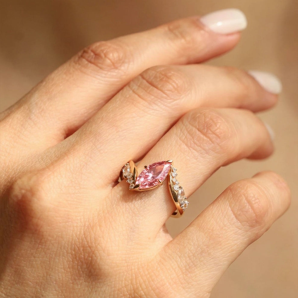 Aurora’s Bypass | 3CT Marquise Cut Pink Sapphire Engagement Ring.