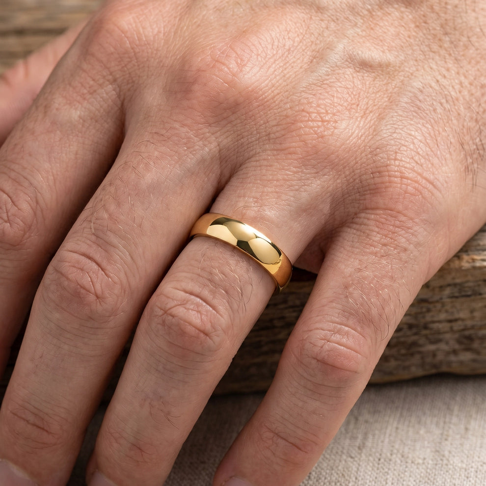 Mirror Arc | 5MM Classic Polished Gold Men's Wedding Band.