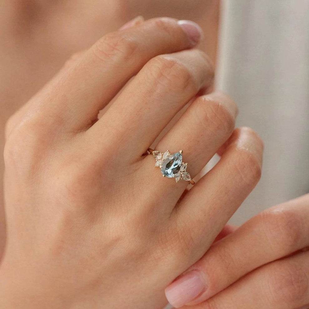 Nerida’s Tear | Pear Cut Aquamarine Classic Engagement Ring.