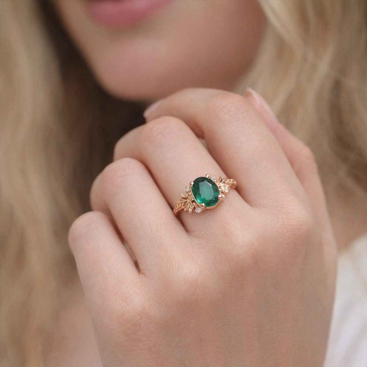 Isolde’s Garden | Oval Natural Emerald Vintage Engagement Ring.