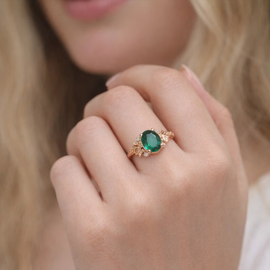 Isolde’s Garden | Oval Natural Emerald Vintage Engagement Ring
