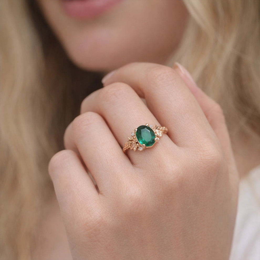 Isolde’s Garden | Oval Natural Emerald Vintage Engagement Ring.