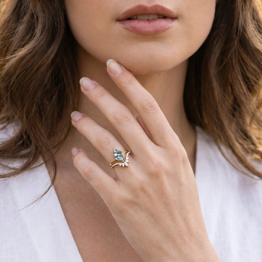 Cordelia’s Drift | Kite Cut Moss Agate Cluster Bridal Set 2pcs.