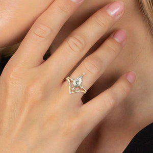 Nature Inspired Kite Cut Moss Agate Engagement Ring Set.