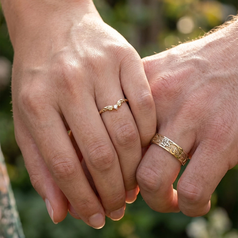 Sylvie’s Wedding Pair | His Ivy Band & Her Diamond Ring.