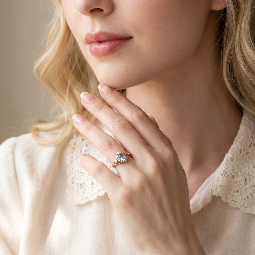 Marina’s Keepsake | Oval Cut Aquamarine Vintage Engagement Ring.