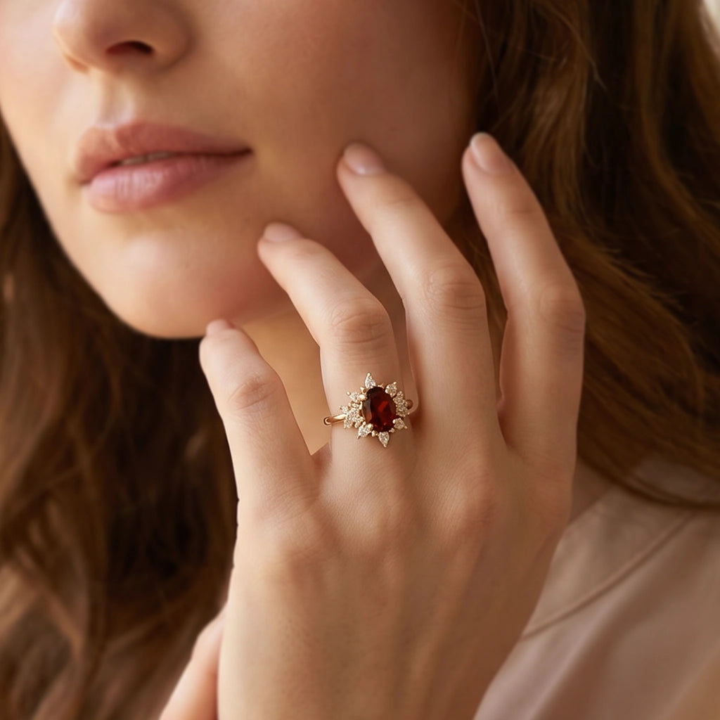 Scarlett’s Midnight | Oval Garnet Engagement Ring.