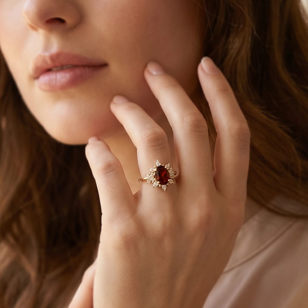 Scarlett’s Midnight | Oval Garnet Engagement Ring.