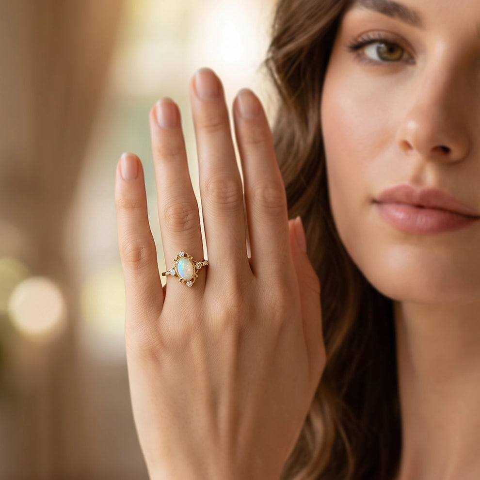 Aurora’s Mirage | Vintage Oval Opal Engagement Ring.